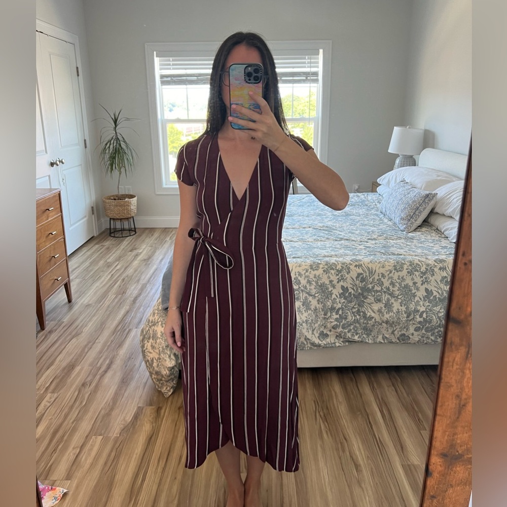 Wilfred Red Striped Midi Wrap Dress